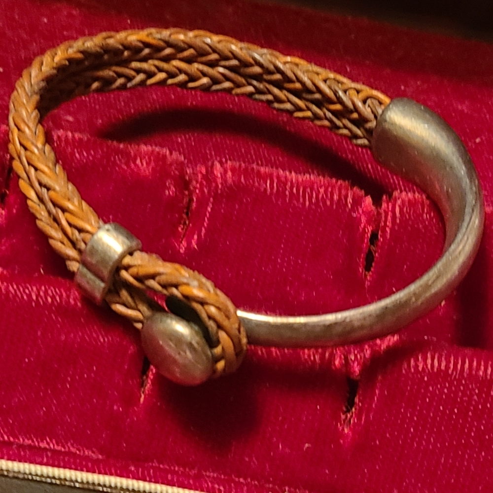 Vintage Sterling Silver Leather Braided Bracelet Brown Tested Estate